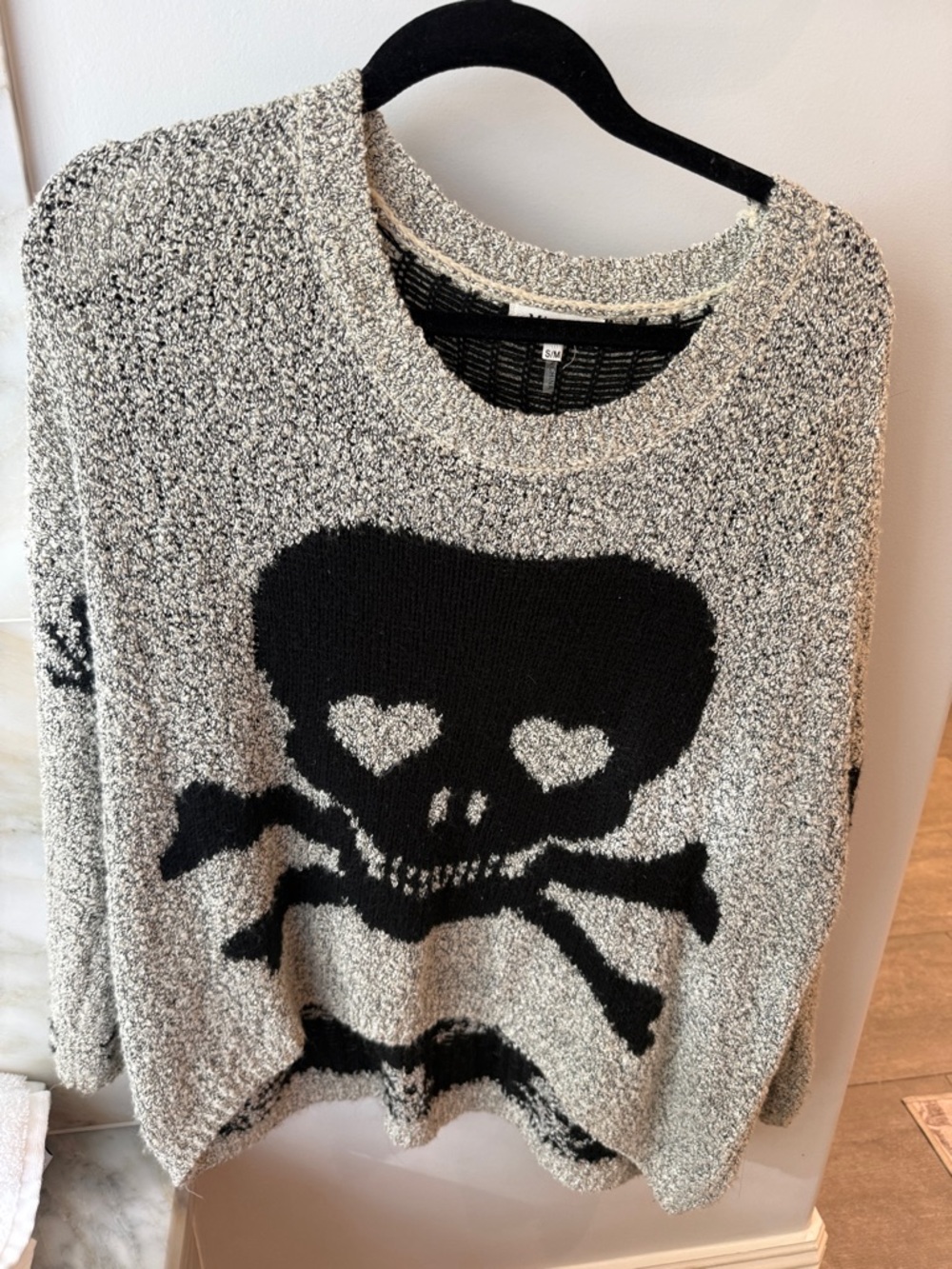Miracle Black and White Skull Heart-Eye Cozy Sweater